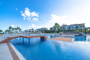 Outdoor pool, sun loungers