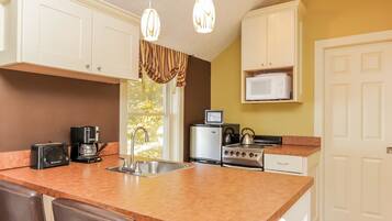 Studio, 1 Queen Bed, Hot Tub | Private kitchen | Fridge, microwave, oven, stovetop