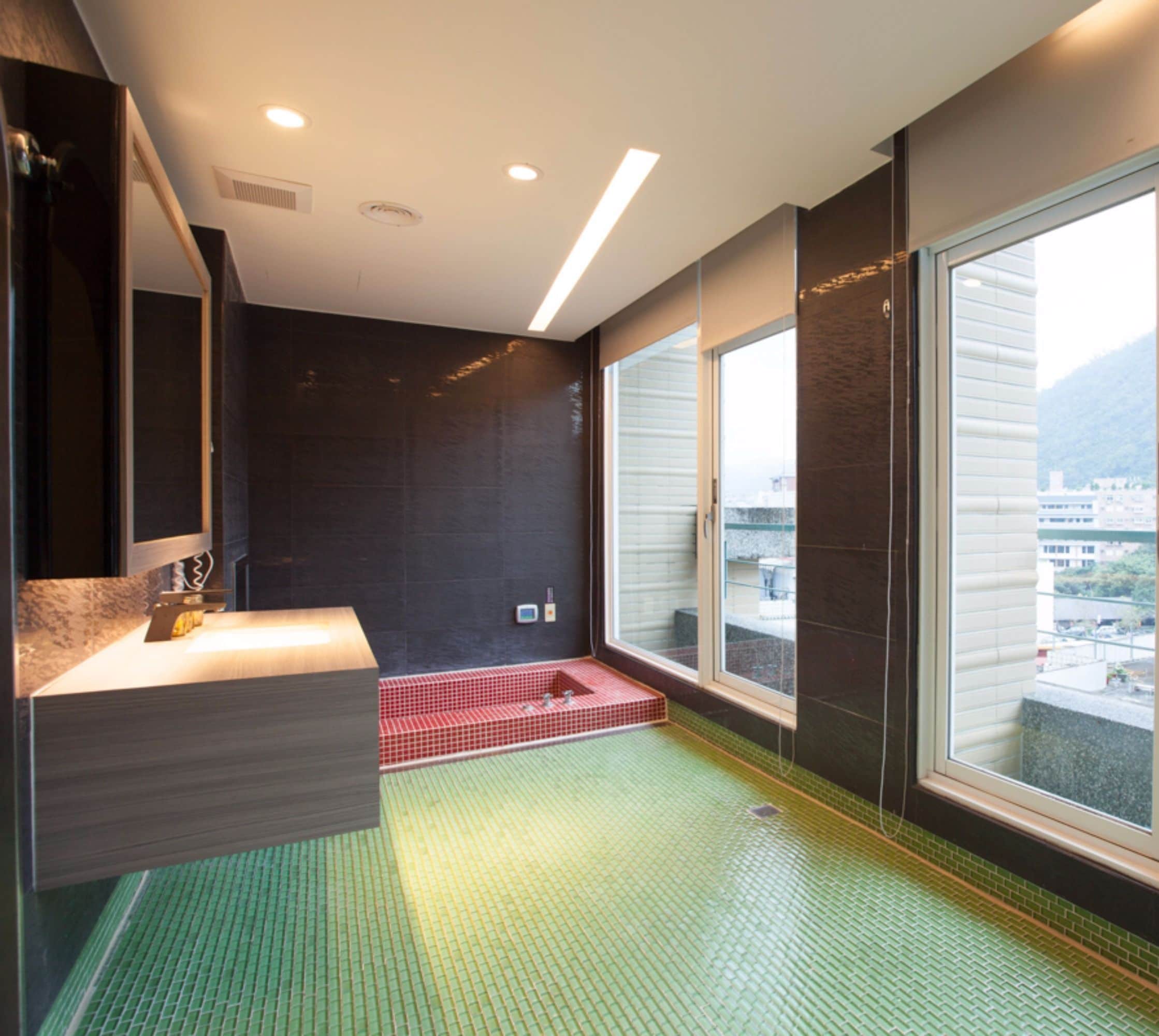 deluxe suite, multiple beds, terrace, tower | bathroom | separate bathtub and shower, spring water bathtub, rainfall showerhead