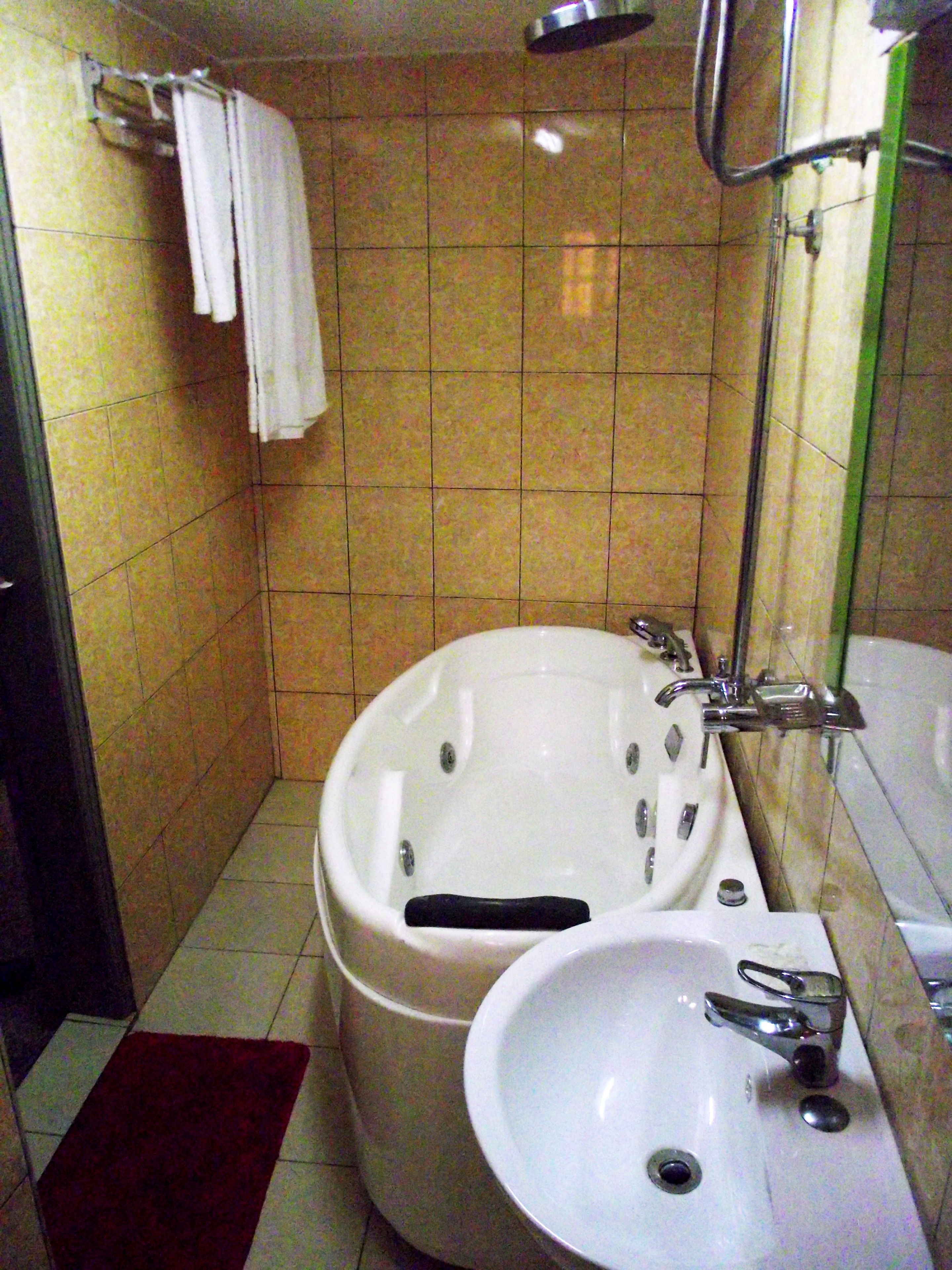 Eenvoudige suite | Badkamer | Een douche, handdoeken