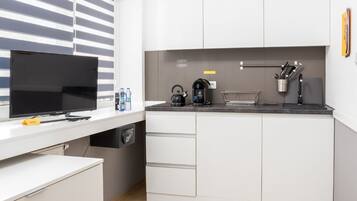 Fridge, stovetop, espresso maker