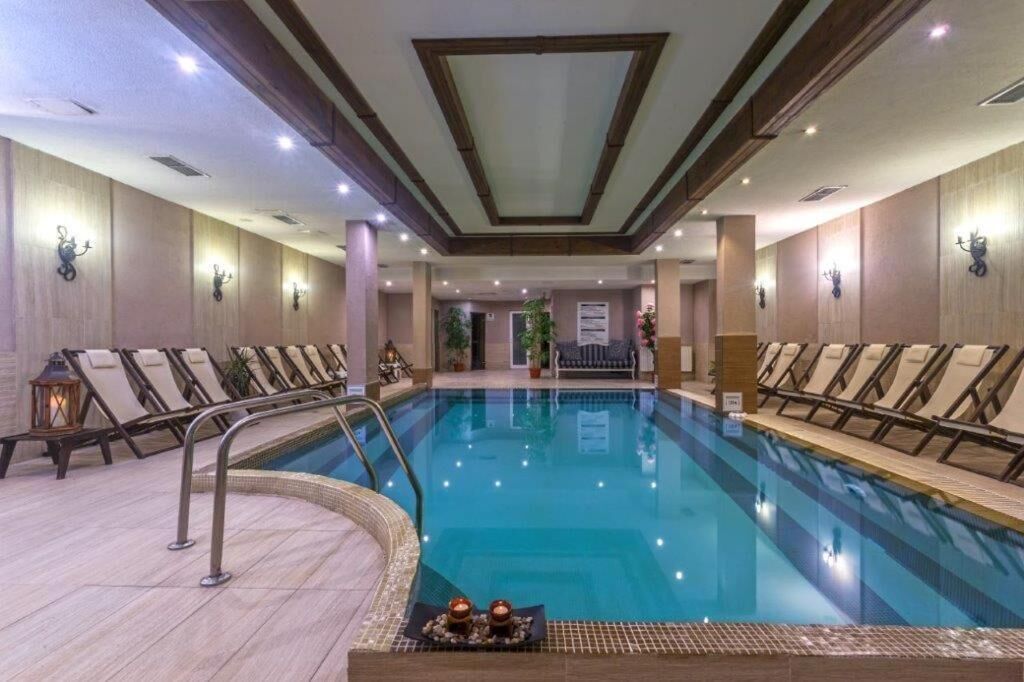 Indoor pool, outdoor pool, pool loungers