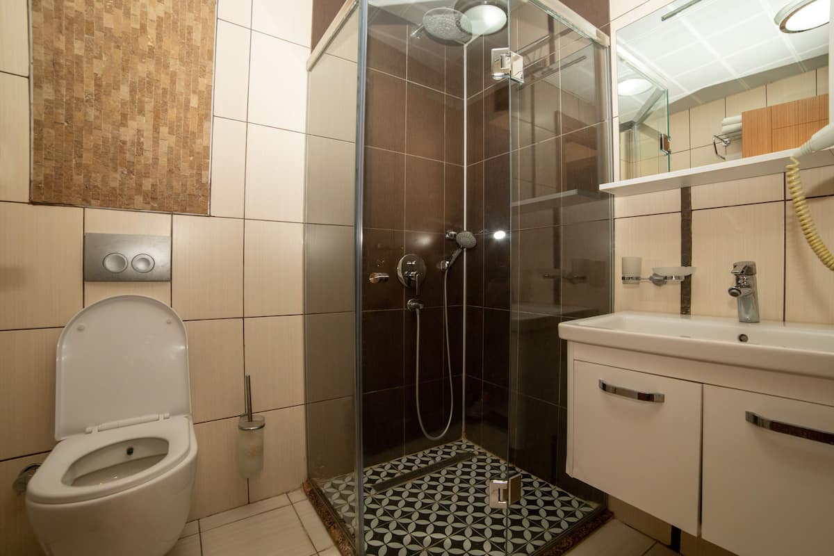 shower, free toiletries, hair dryer, bathrobes