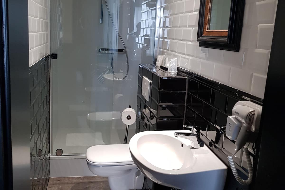 comfort double room | bathroom | shower, free toiletries, towels