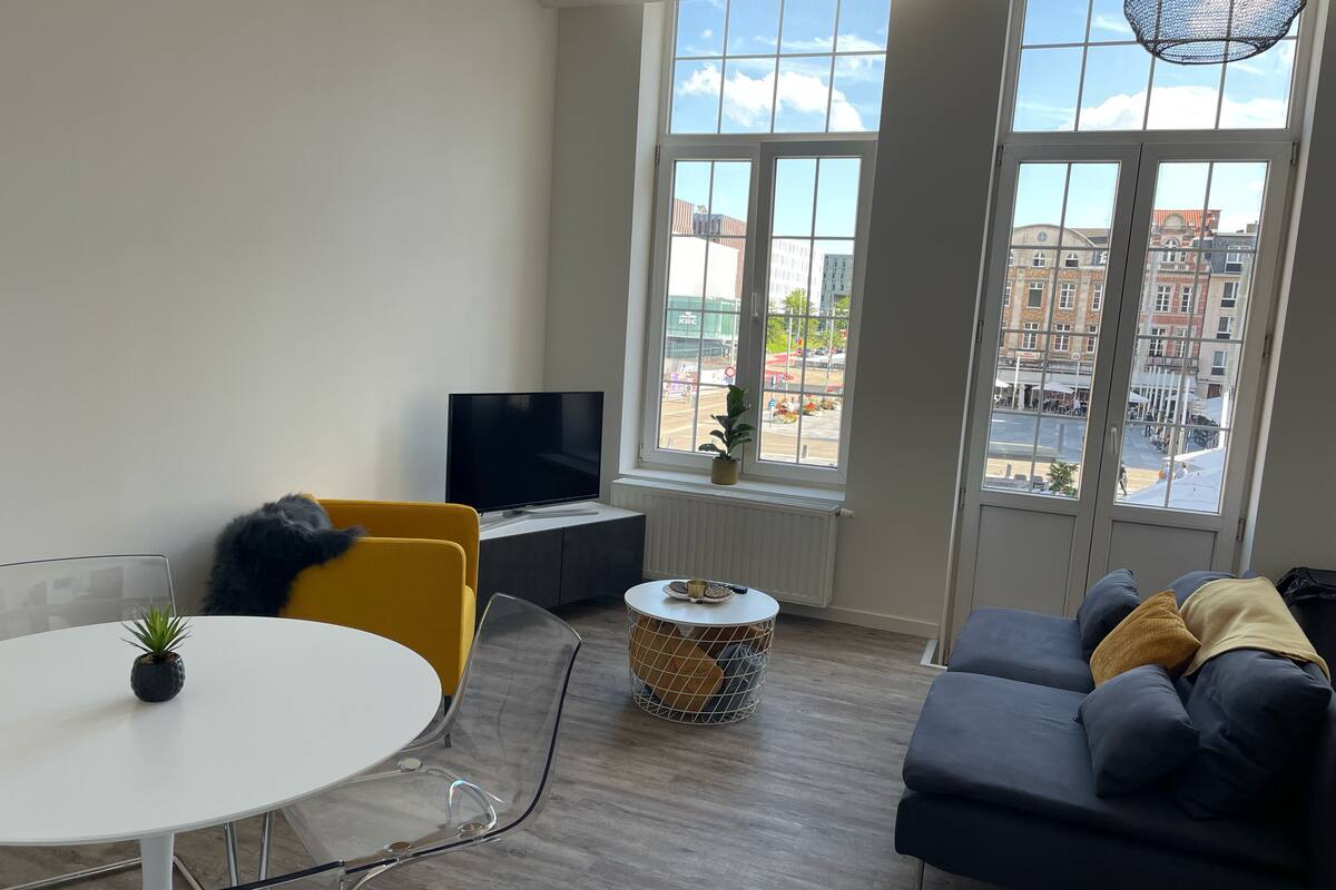 Comfort Apartment, 1 Bedroom, Non Smoking, Kitchen | Living area | 56-inch flat-screen TV with digital channels, TV