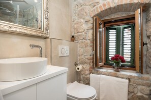 Douche, séchoir à cheveux, serviettes fournies