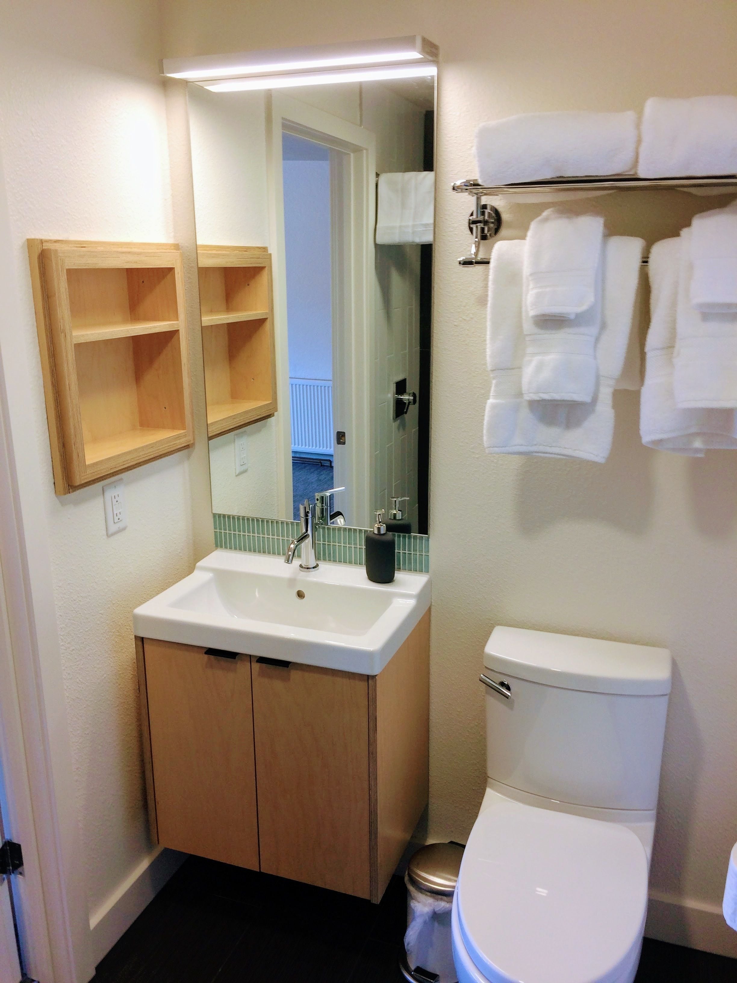 room, 1 king bed, refrigerator & microwave  (202356994) | bathroom | shower, towels
