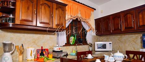 Fridge, microwave, electric kettle