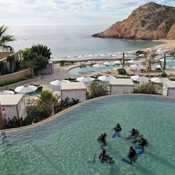 On the beach, beach cabanas, sun loungers, beach umbrellas