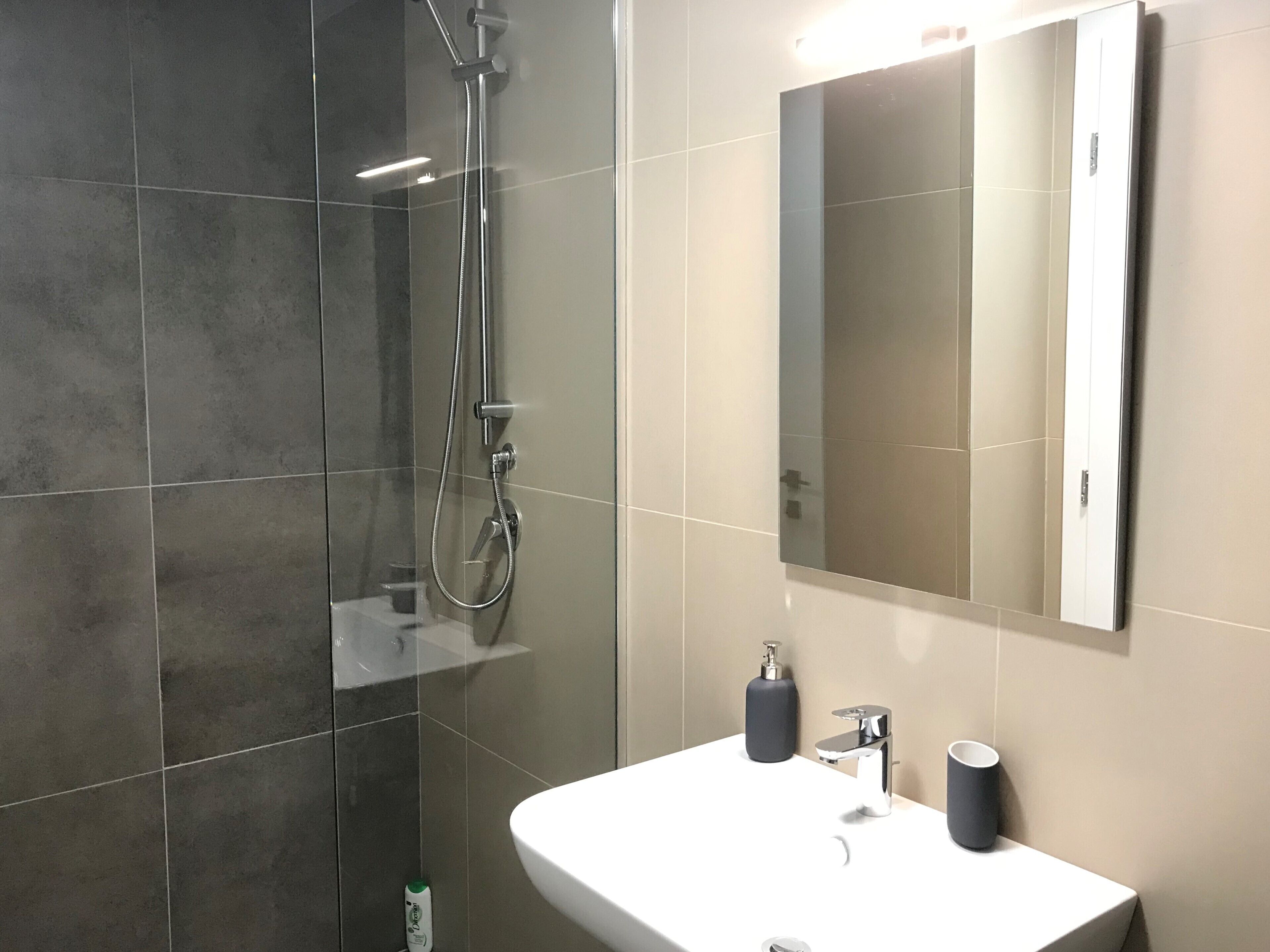 standard room, mountain view | bathroom | shower, hair dryer, slippers, towels
