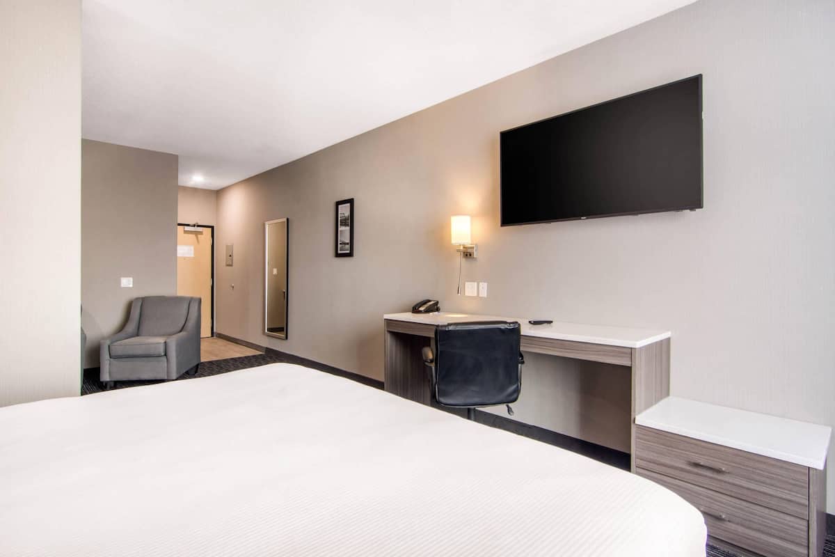 Premium bedding, desk, blackout drapes, soundproofing