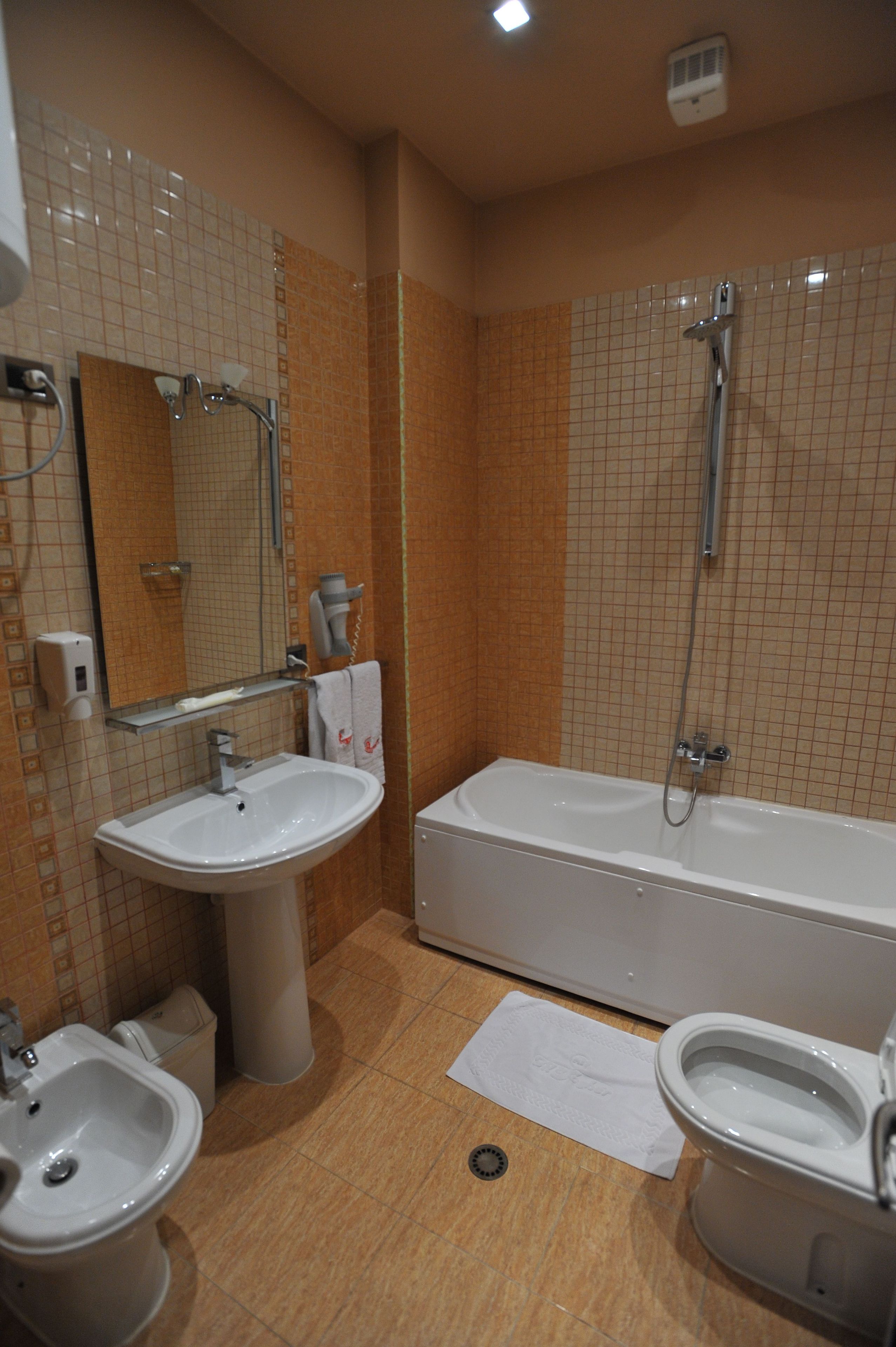 free toiletries, hair dryer, slippers, towels