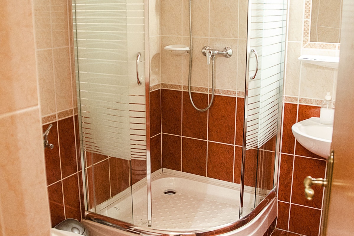 standard double room, 1 queen bed, city view | bathroom | shower, free toiletries, towels