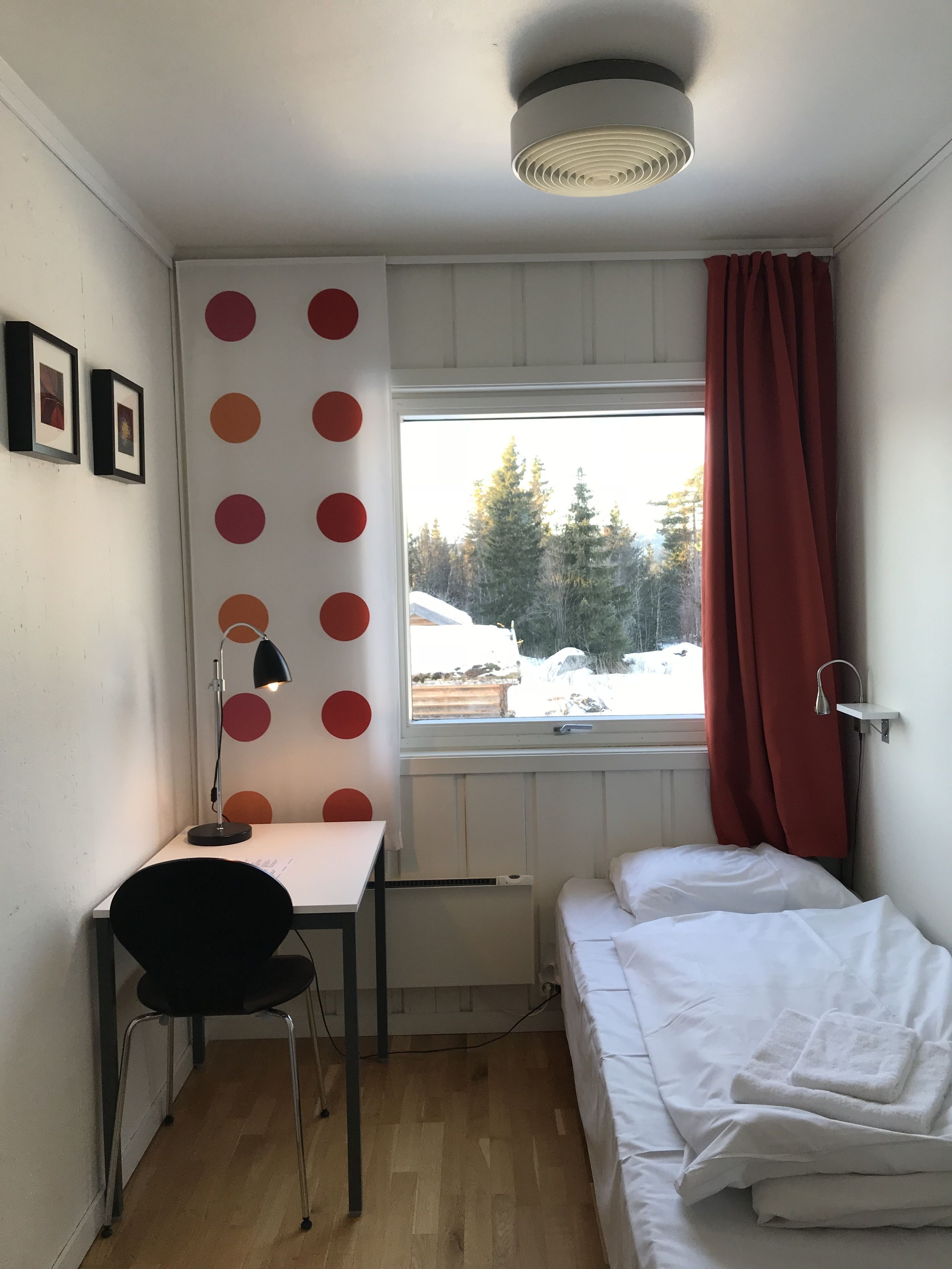 Hypo-allergenic bedding, desk, blackout drapes, iron/ironing board