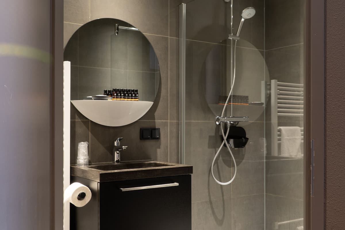 shower, rainfall showerhead, free toiletries, hair dryer