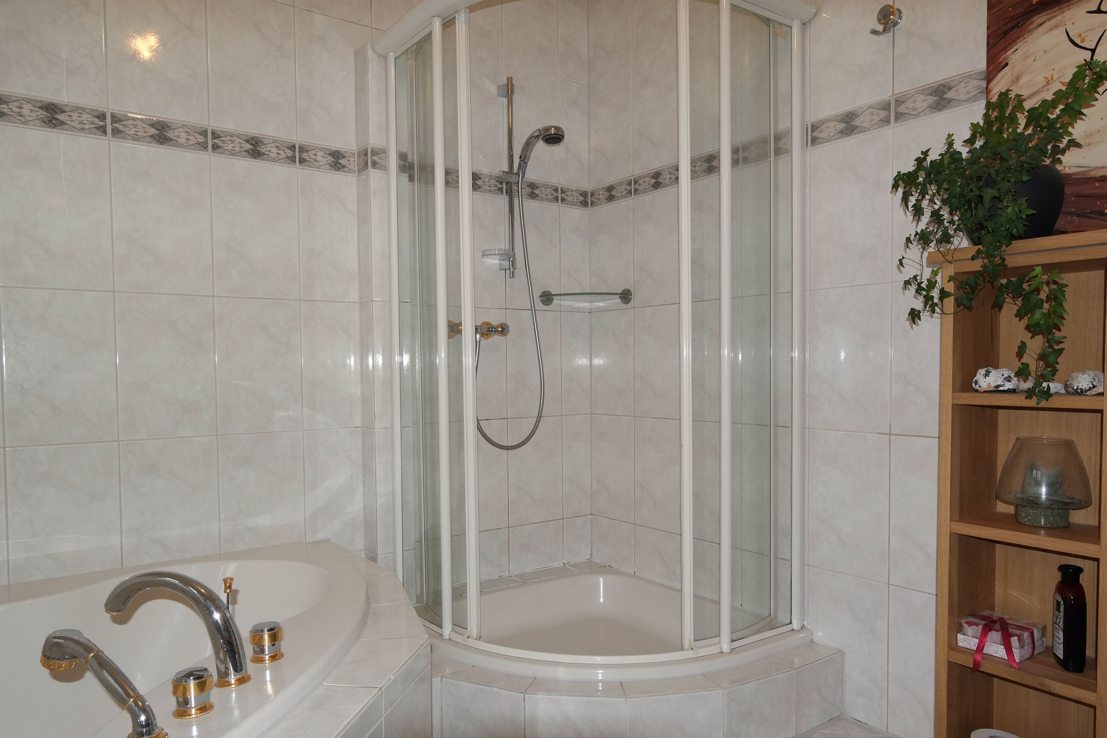 Chambre Double Standard, vue jardin | Douche de la salle de bain