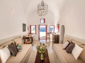 Villa, 1 Bedroom, Jetted Tub | Premium bedding, down comforters, in-room safe, desk - Hector Cave House (Santorini)