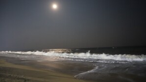 A beach at night with waves and a visible moon. - Larica Holiday Inn Puri (Puri)