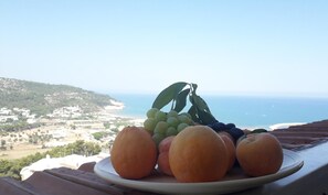 A plate of fruit with a coastal view. - B&B Villa Passiaturo (Peschici)