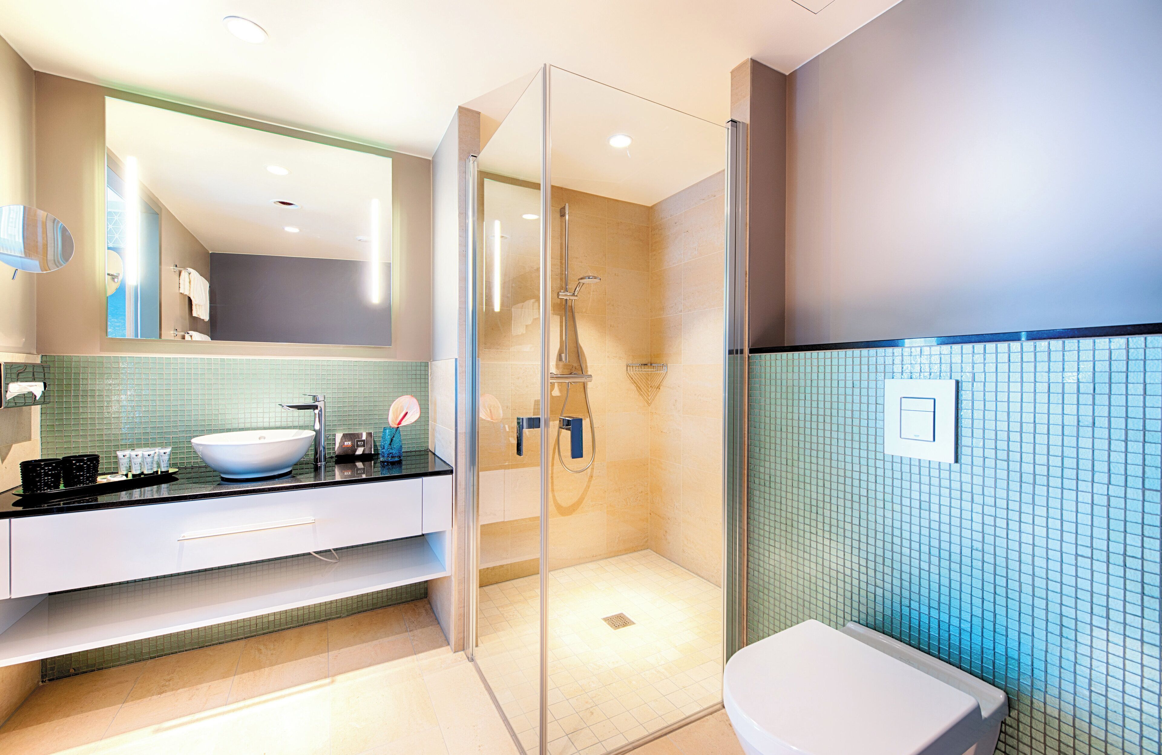 superior room | bathroom | shower, designer toiletries, hair dryer, towels