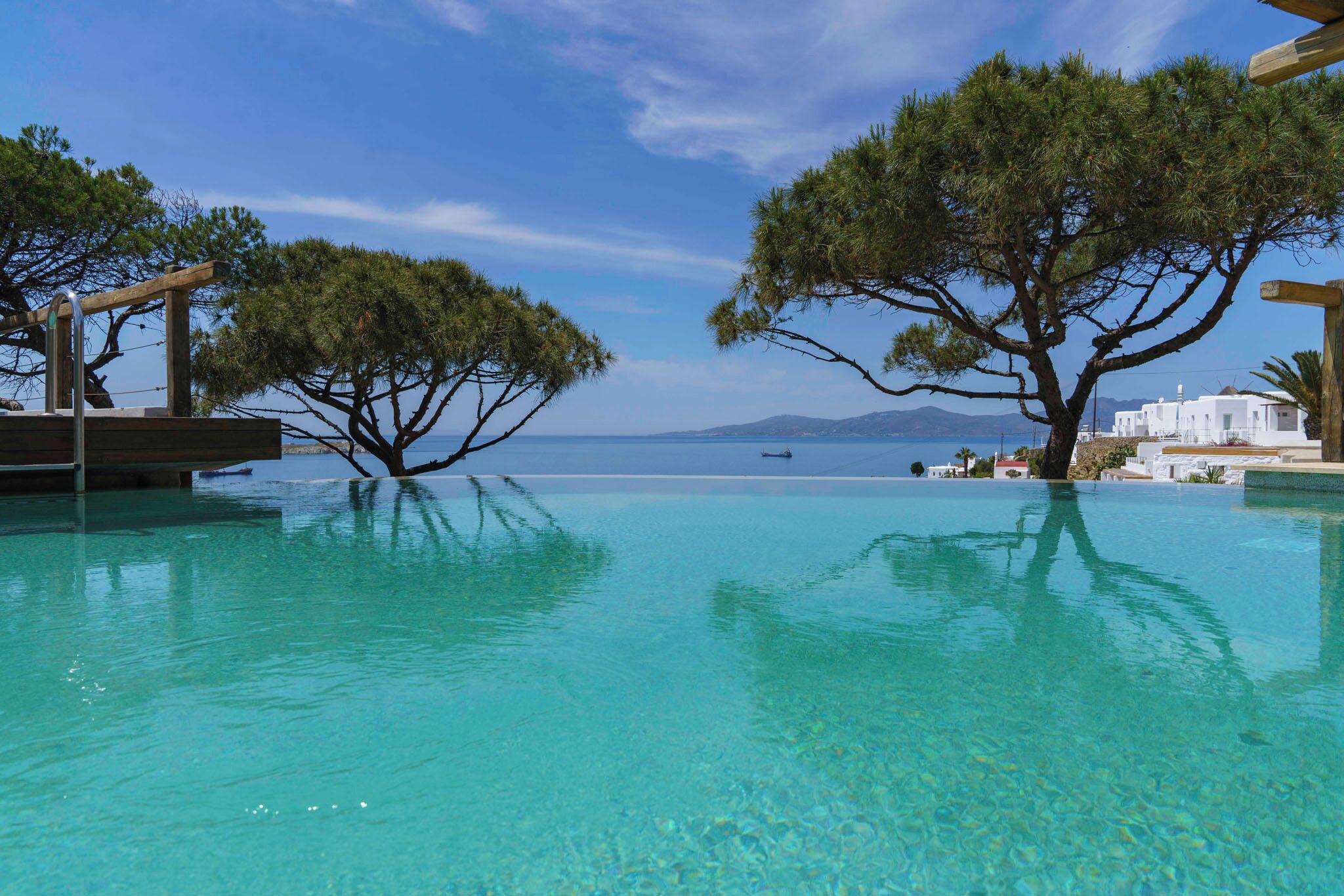 Outdoor pool, pool umbrellas, pool loungers