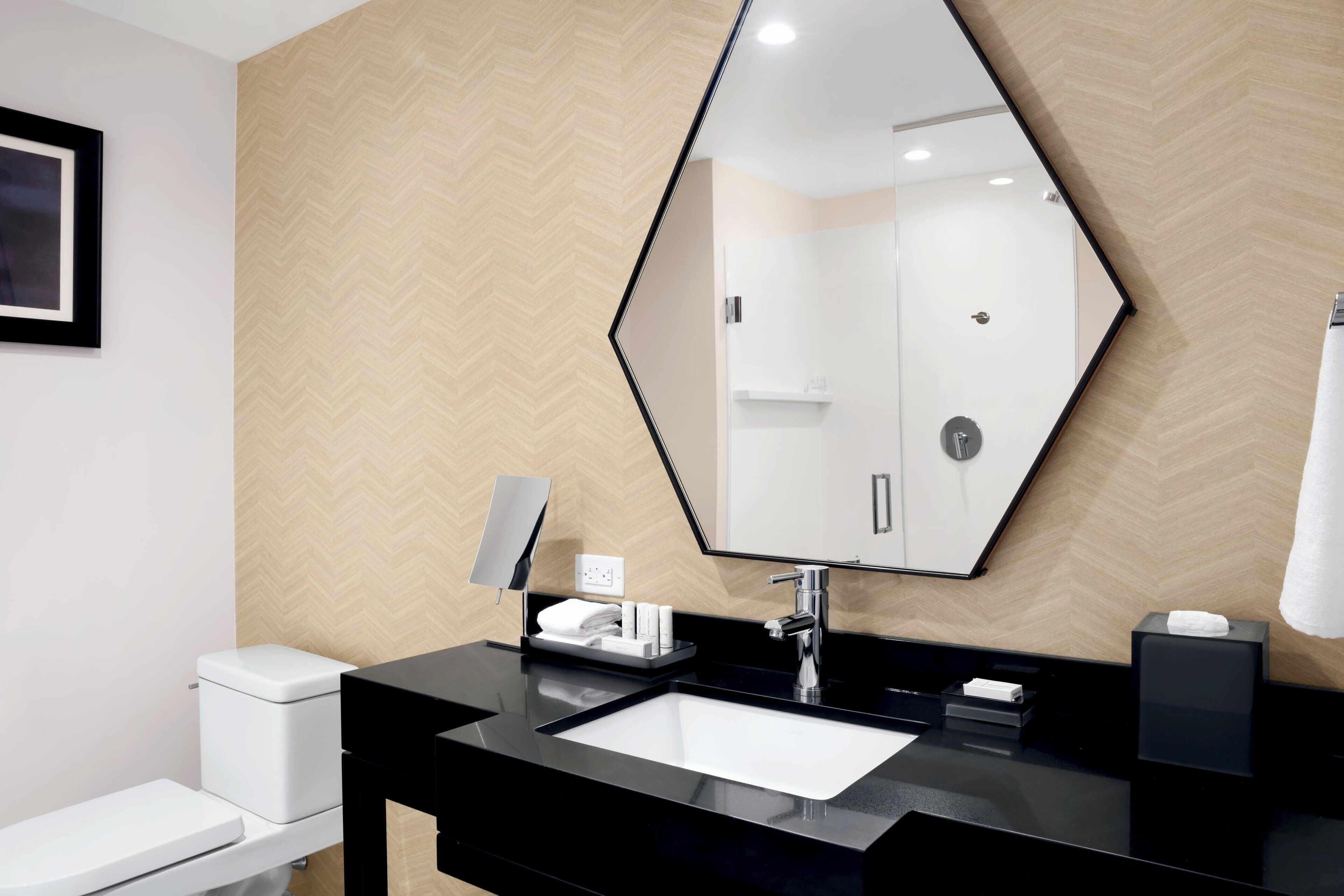 free toiletries, hair dryer, towels, soap