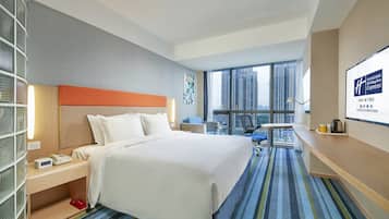 In-room safe, desk, laptop workspace, blackout curtains