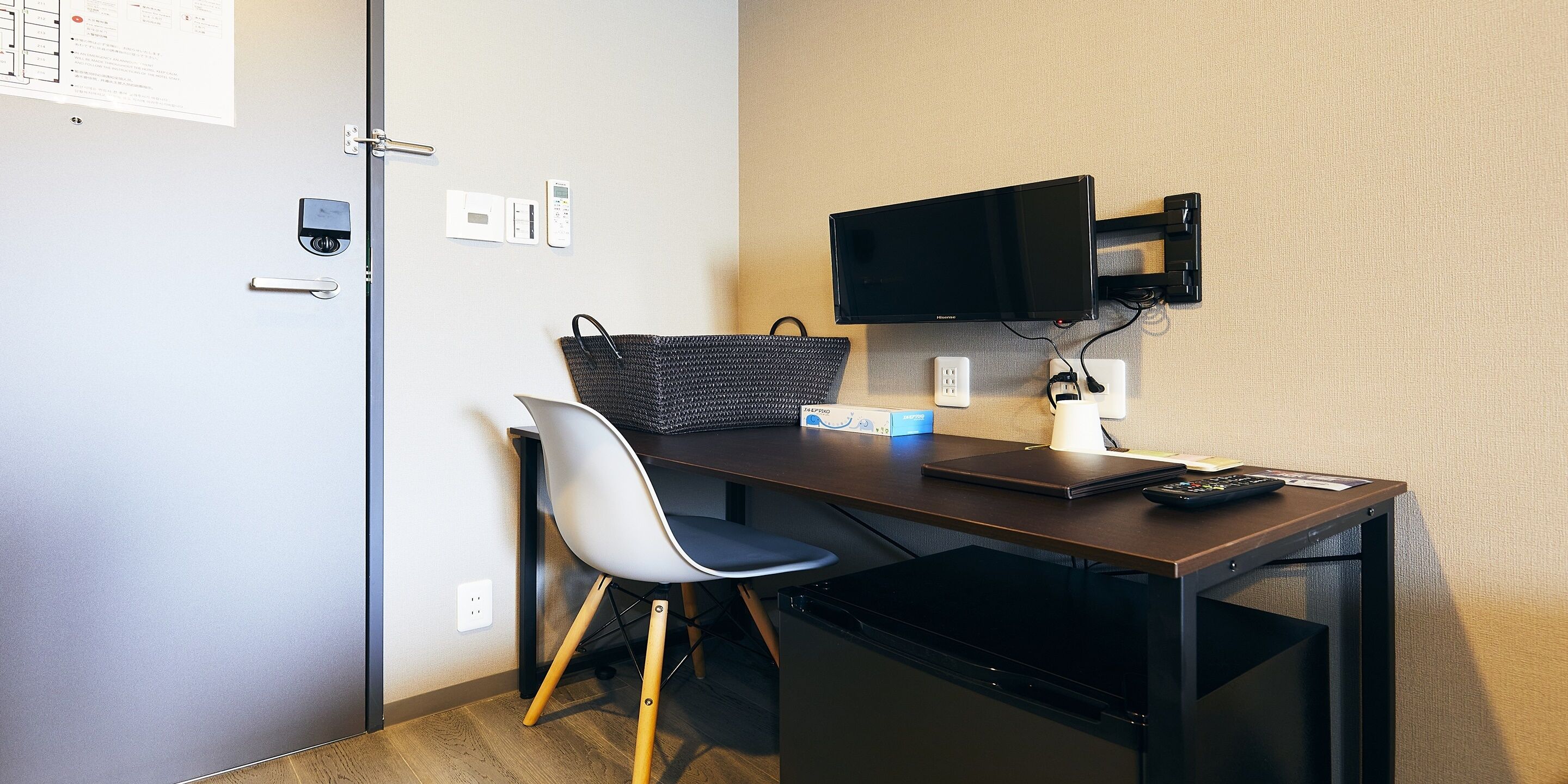 desk, laptop workspace, blackout curtains, free wifi