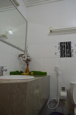 Shower, free toiletries, towels