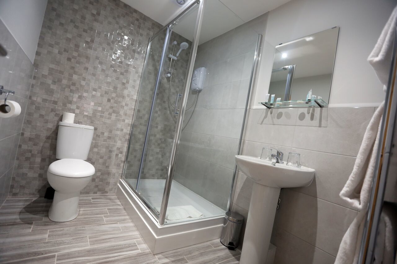 shower, free toiletries, hair dryer, towels