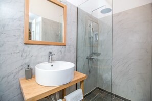 Traditional House, 2 Bedrooms | Bathroom | Free toiletries, hair dryer, slippers, towels - The Red Door in Koskinou (Rhodes)