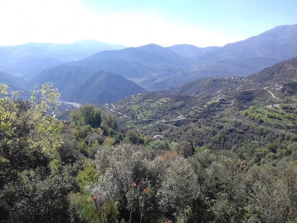 A mountainous landscape with winding roads and scattered buildings. - Dreams Alpujarra (Carataunas)