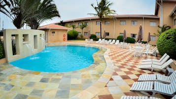 Outdoor pool, open 8 AM to 8 PM, sun loungers