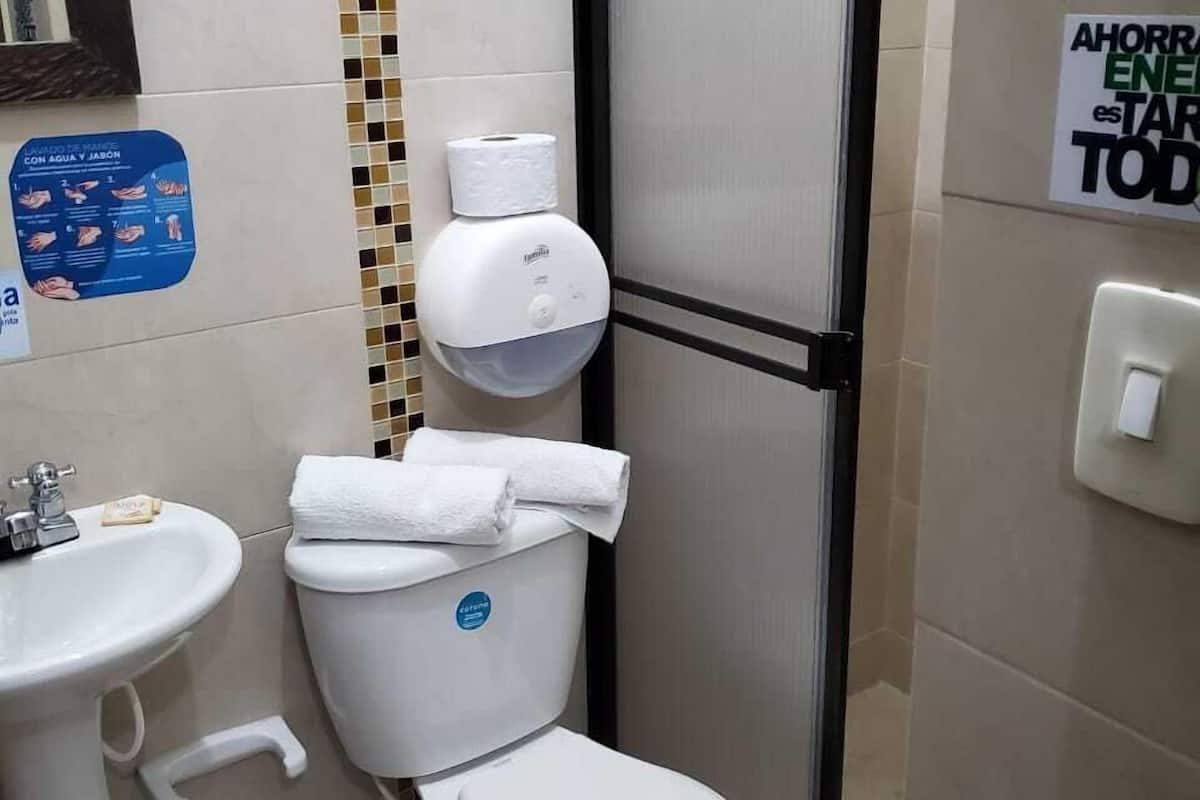 basic single room | bathroom | shower, towels