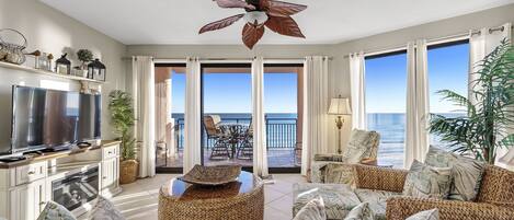 Télévision, cheminée, lecteur de DVD, livres