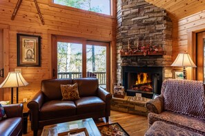 TV, fireplace, table football - Above the River | 5 Min. Walk to Water | Hot Tub & Family Game Room (West Jefferson)