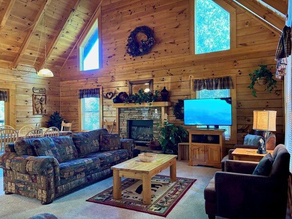 TV, fireplace, table football