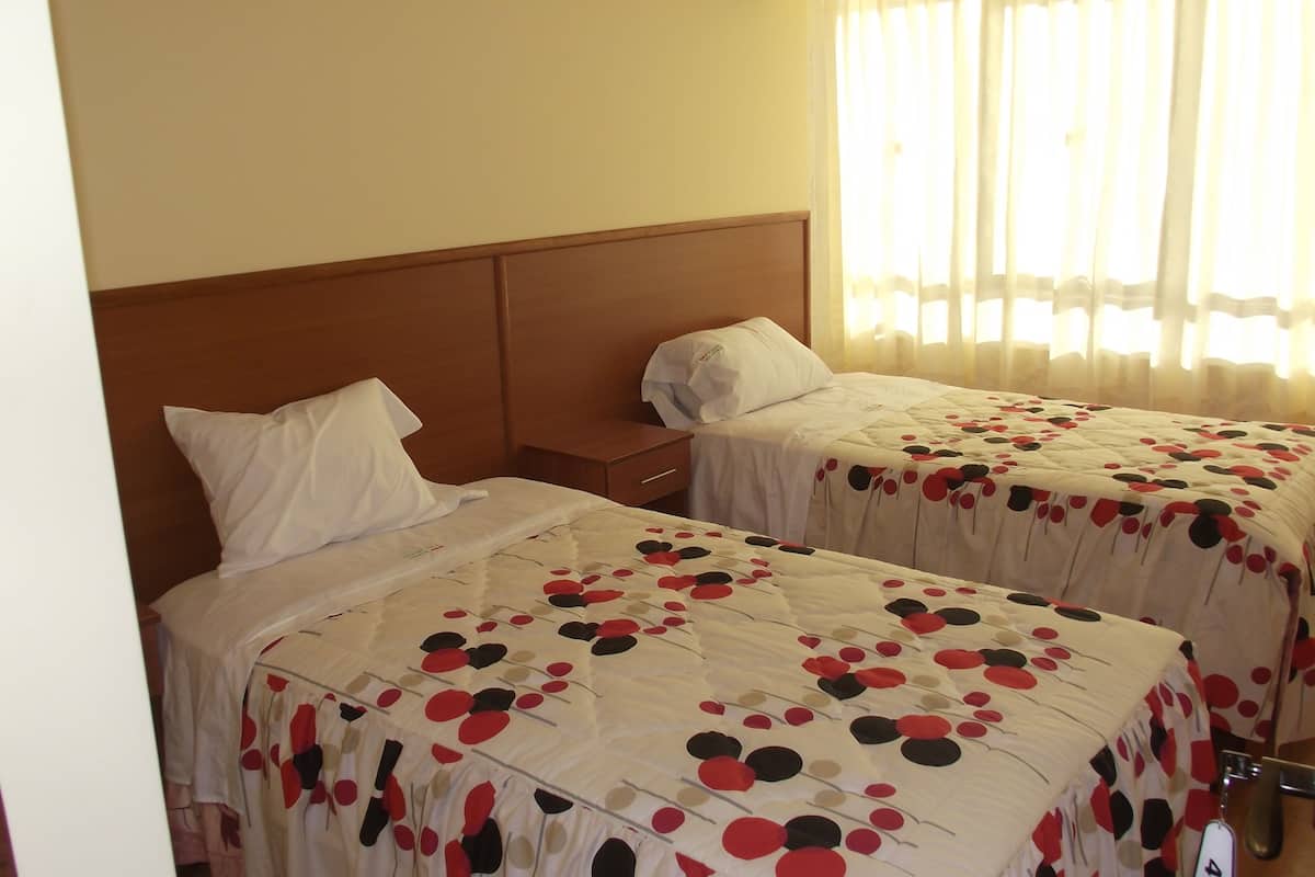 Habitación con 2 camas individuales, 2 camas individuales, baño privado | Escritorio, tabla de planchar con plancha, camas extra y wifi gratis