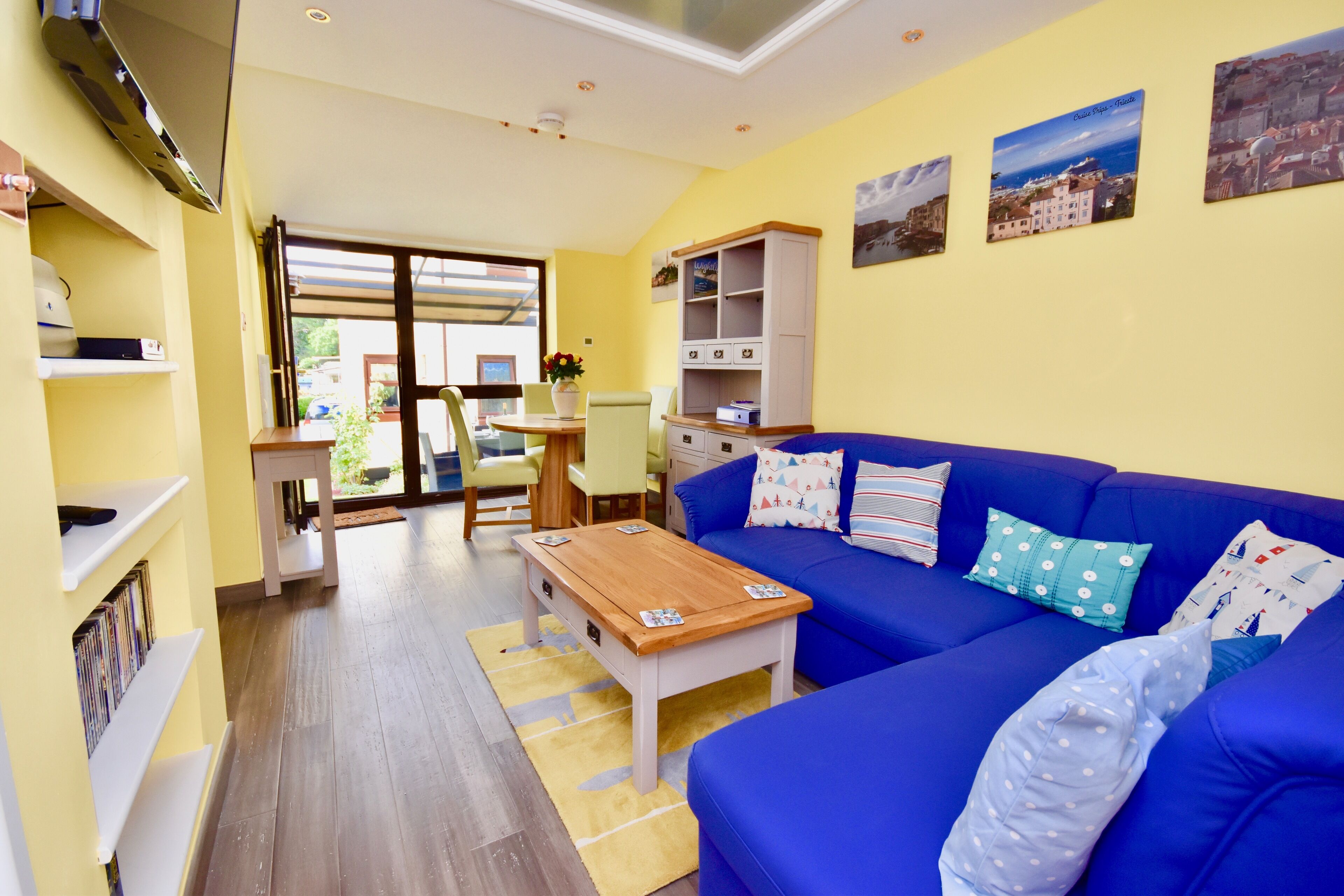 Smart TV, DVD player, video library, stereo