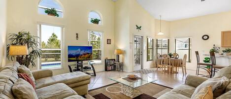 Smart TV, video games, DVD player, foosball