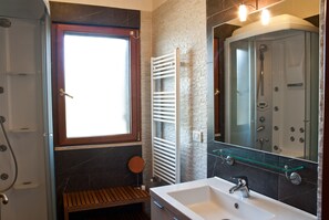 Shower, jetted bath, hair dryer, bidet