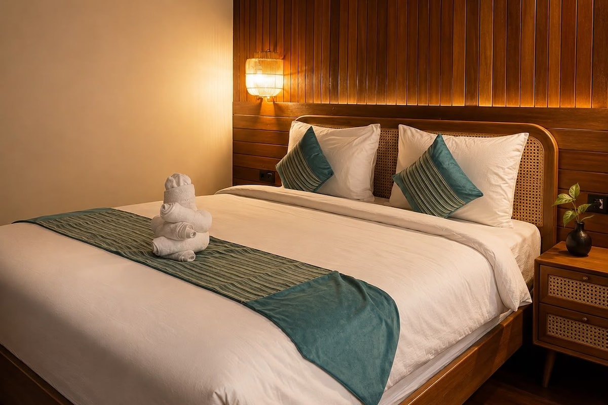 Deluxe King Wooden | Premium bedding, in-room safe, WiFi (free), bed sheets