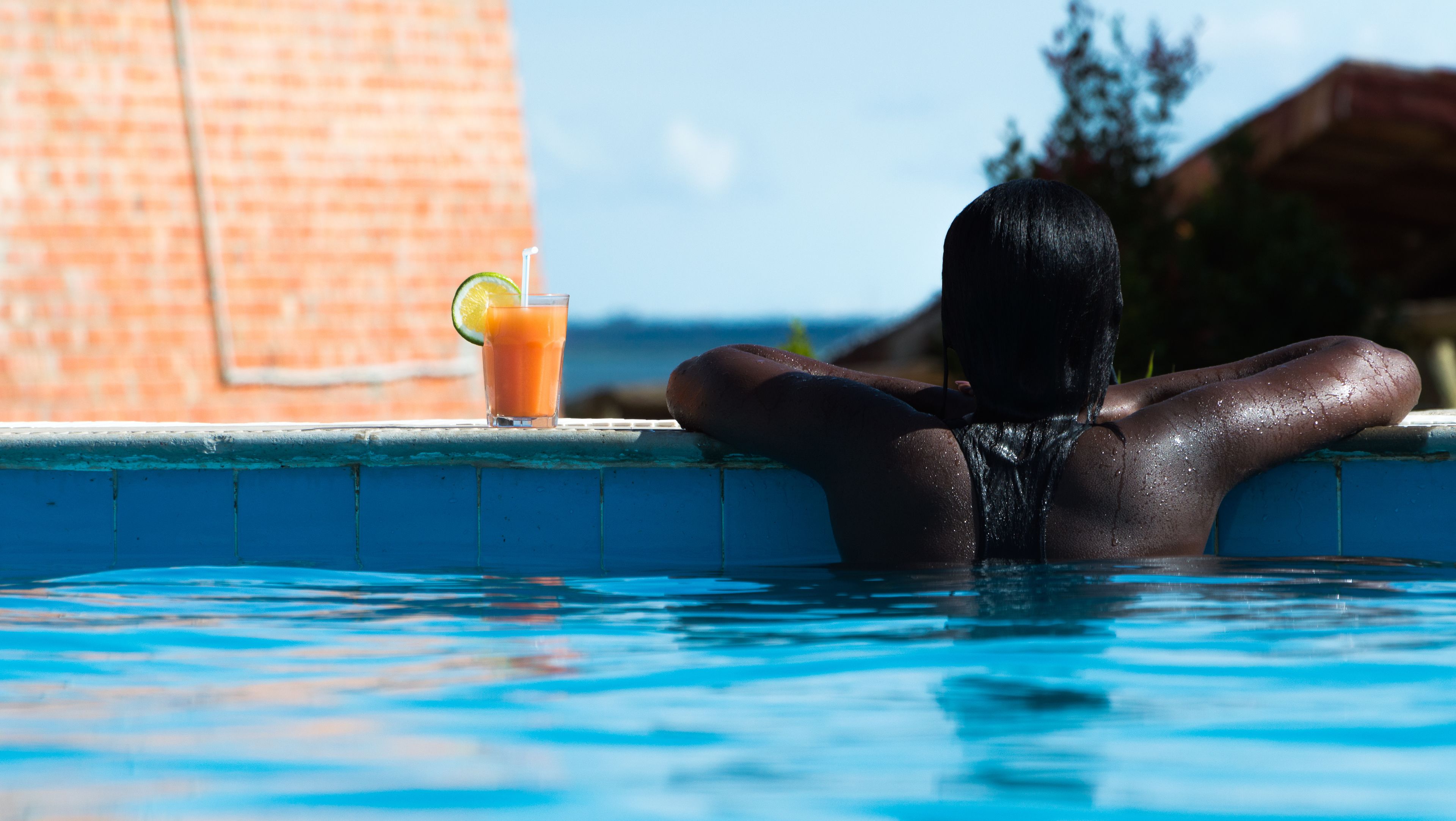 Outdoor pool, a lap pool, pool loungers