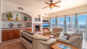 TV, fireplace, DVD player, books