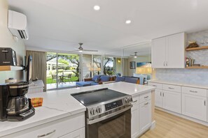 Fridge, microwave, dishwasher, coffee/tea maker