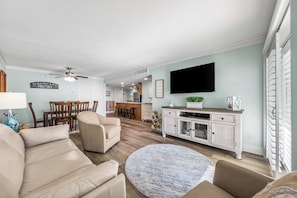 TV, DVD player, video library