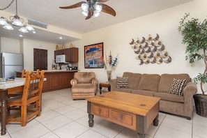 Smart TV, DVD player, books, stereo