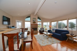 TV, fireplace, video games, DVD player