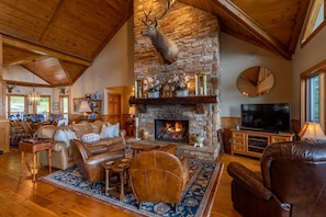 TV, fireplace, DVD player, video library