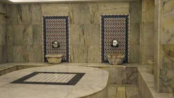 Sauna, steam room, hot stone massages, deep-tissue massages